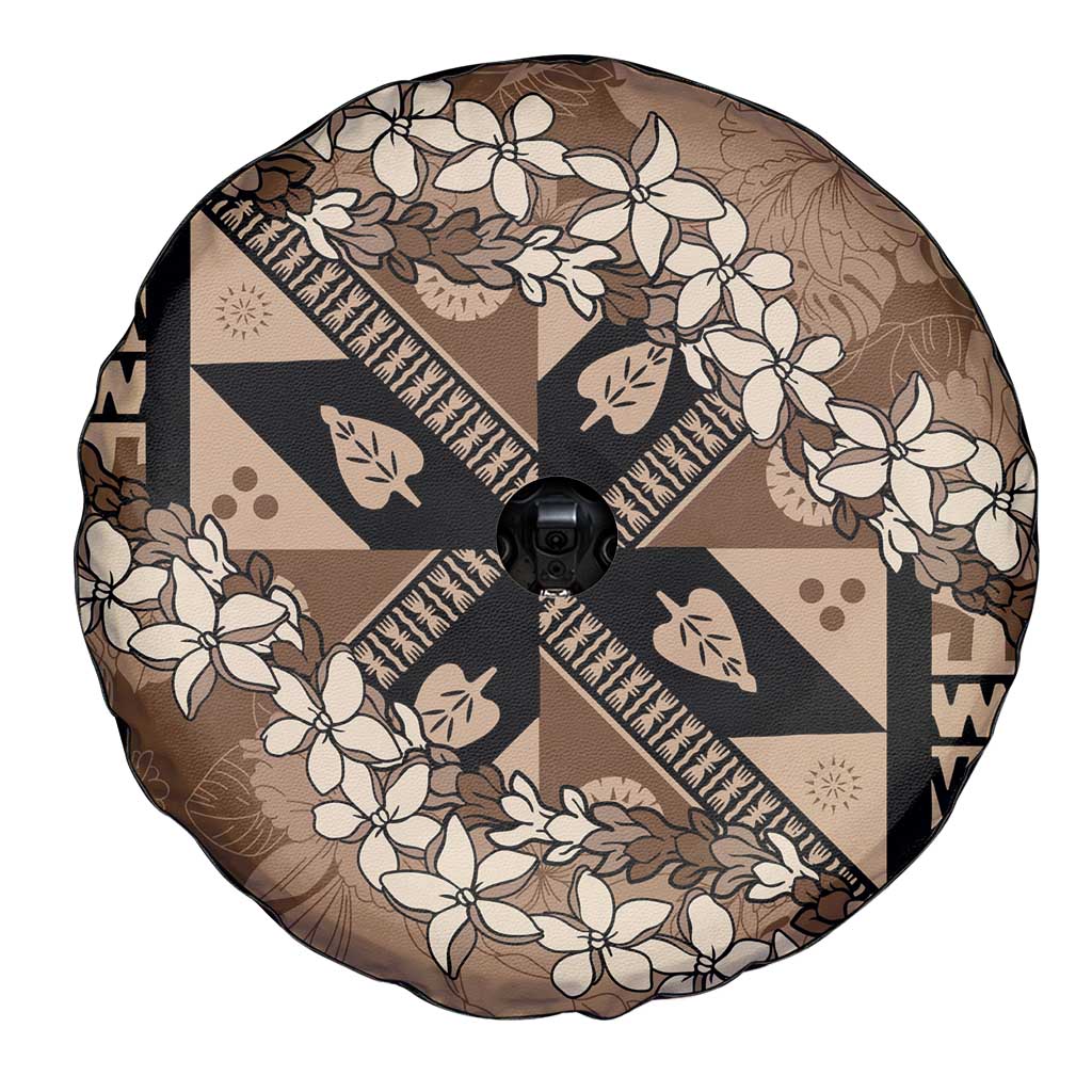 Bula Fiji Plumeria Tagimoucia Salusalu Mocha Spare Tire Cover Kaiviti Masi - Polynesian Pride