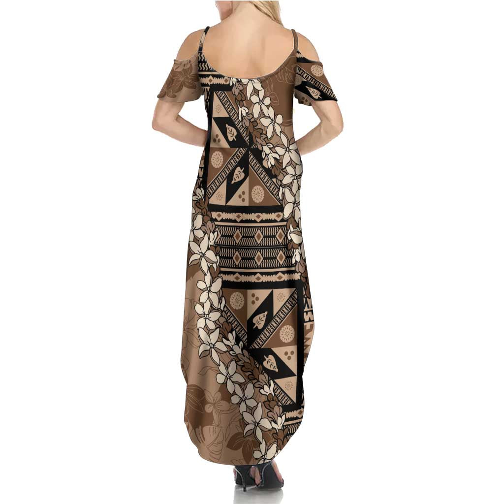 Bula Fiji Plumeria Tagimoucia Salusalu Mocha Summer Maxi Dress Kaiviti Masi - Polynesian Pride