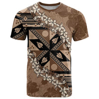 Bula Fiji Plumeria Tagimoucia Salusalu Mocha T Shirt Kaiviti Masi - Polynesian Pride