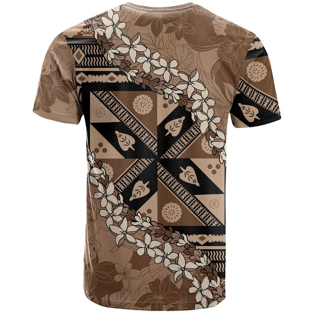 Bula Fiji Plumeria Tagimoucia Salusalu Mocha T Shirt Kaiviti Masi - Polynesian Pride
