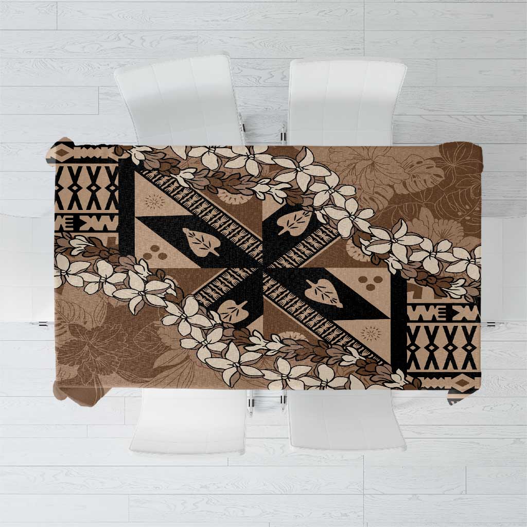 Bula Fiji Plumeria Tagimoucia Salusalu Mocha Tablecloth Kaiviti Masi - Polynesian Pride