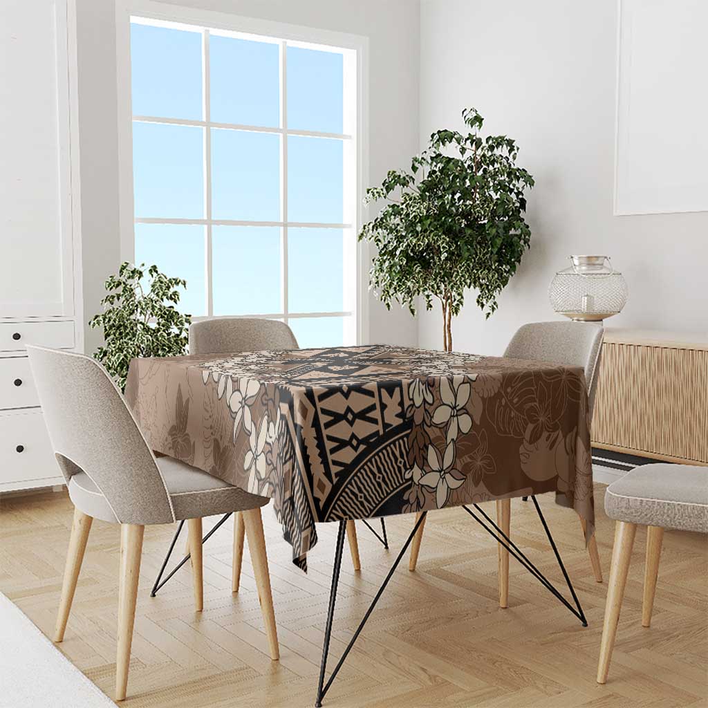 Bula Fiji Plumeria Tagimoucia Salusalu Mocha Tablecloth Kaiviti Masi - Polynesian Pride