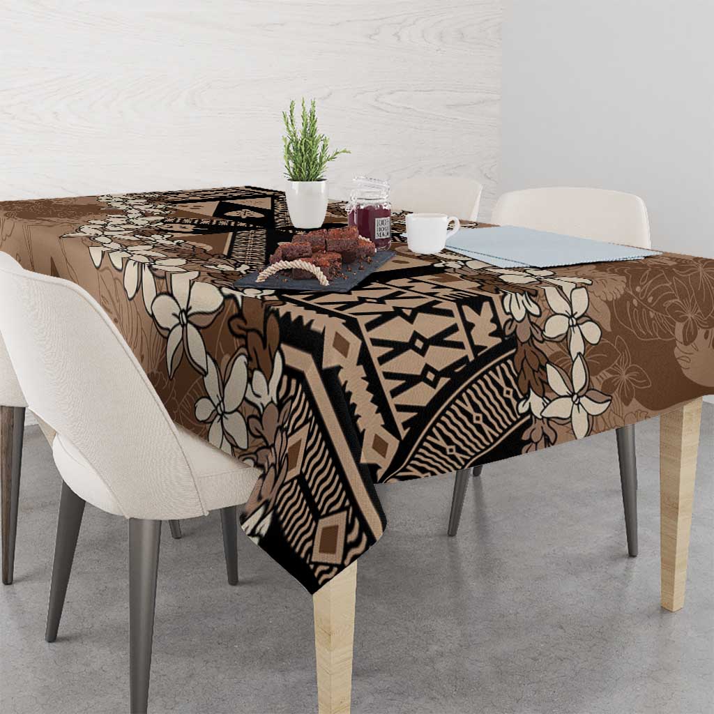 Bula Fiji Plumeria Tagimoucia Salusalu Mocha Tablecloth Kaiviti Masi - Polynesian Pride