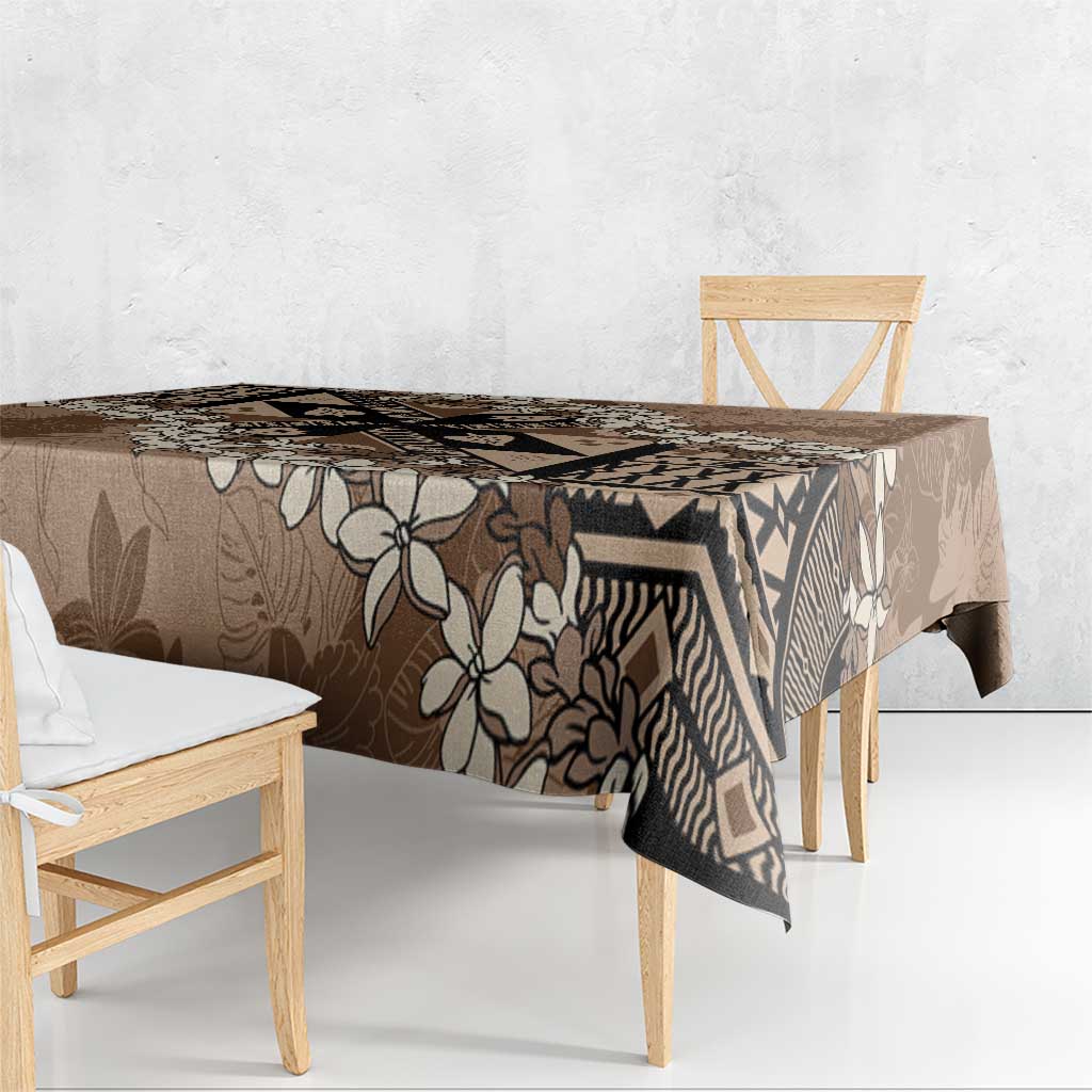 Bula Fiji Plumeria Tagimoucia Salusalu Mocha Tablecloth Kaiviti Masi - Polynesian Pride