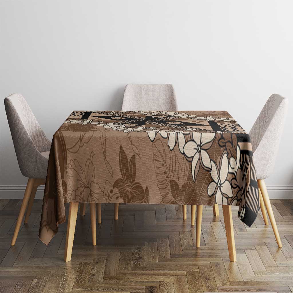 Bula Fiji Plumeria Tagimoucia Salusalu Mocha Tablecloth Kaiviti Masi - Polynesian Pride