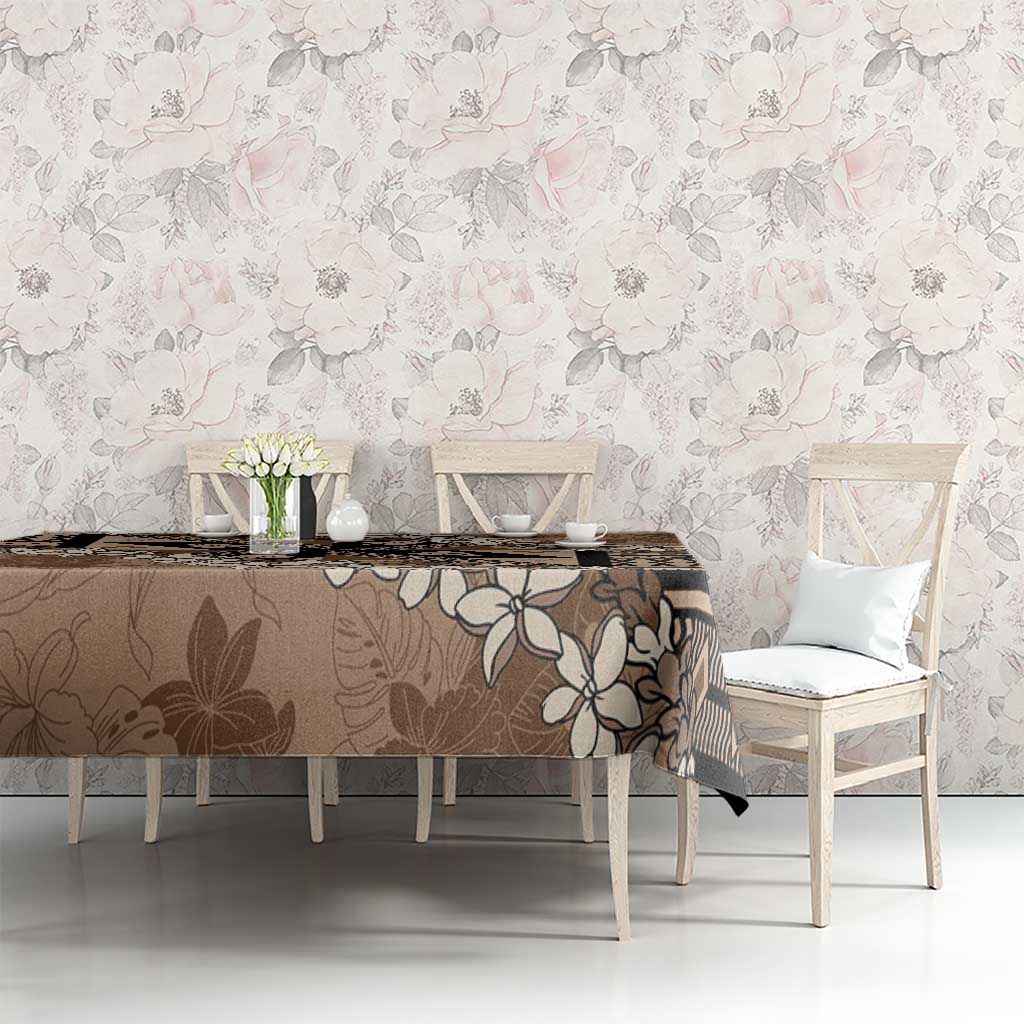 Bula Fiji Plumeria Tagimoucia Salusalu Mocha Tablecloth Kaiviti Masi - Polynesian Pride