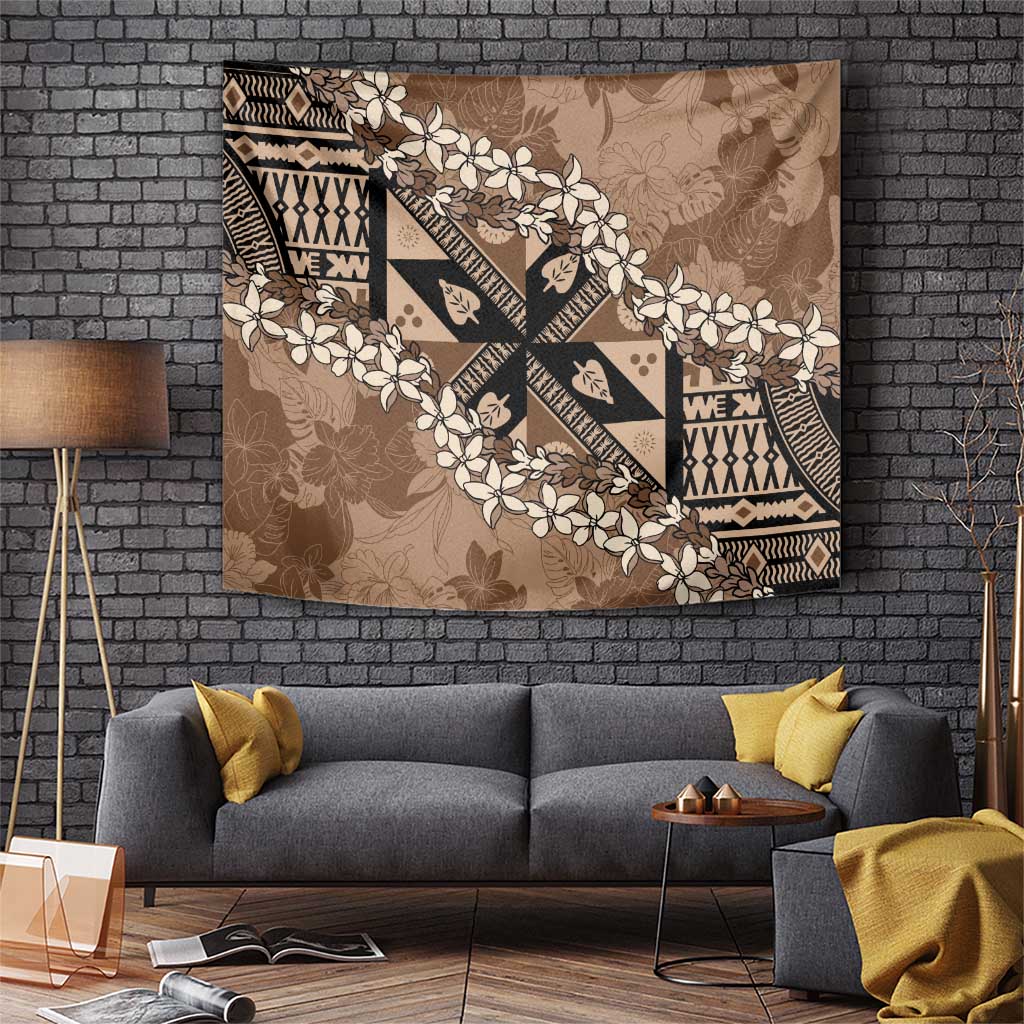 Bula Fiji Plumeria Tagimoucia Salusalu Mocha Tapestry Kaiviti Masi - Polynesian Pride