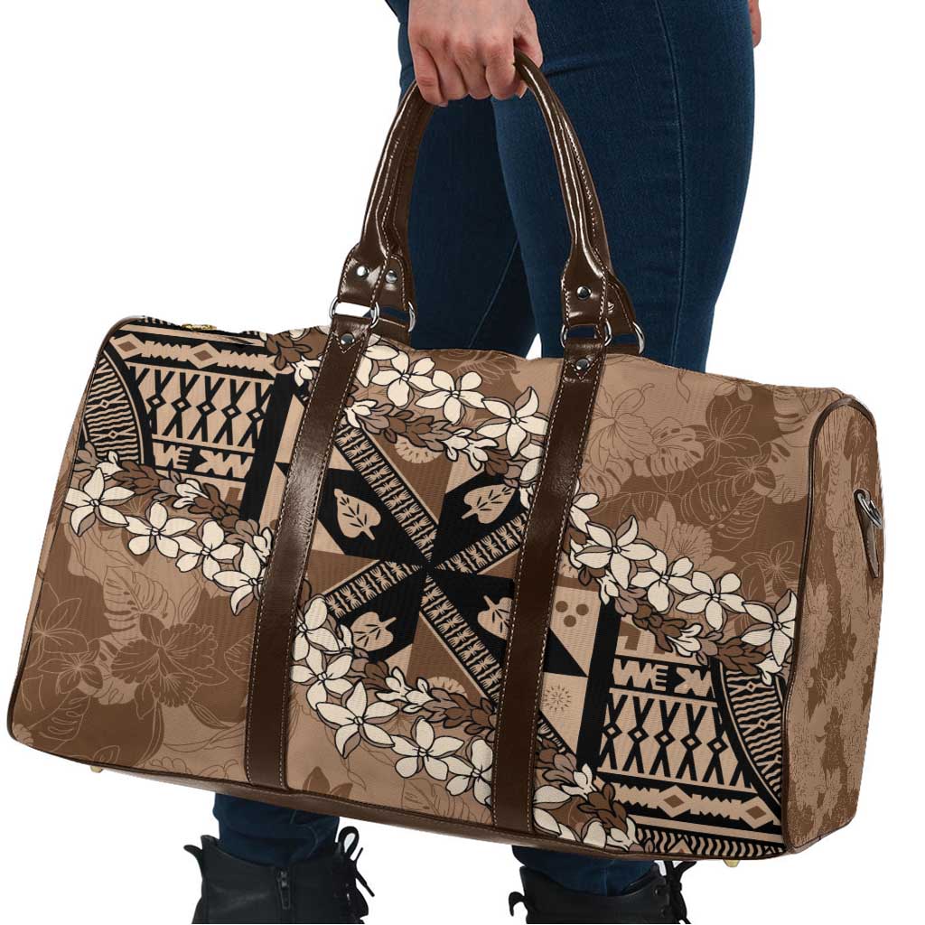 Bula Fiji Plumeria Tagimoucia Salusalu Mocha Travel Bag Kaiviti Masi - Polynesian Pride