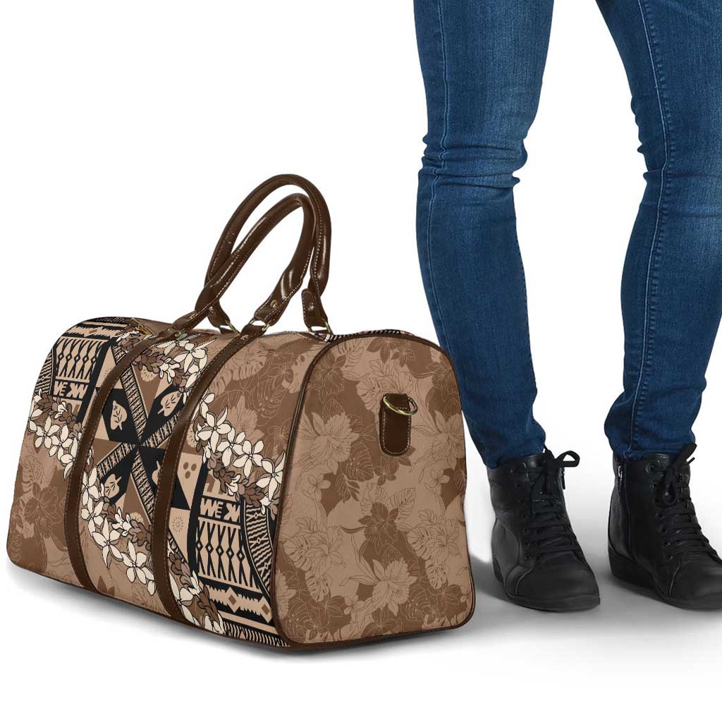 Bula Fiji Plumeria Tagimoucia Salusalu Mocha Travel Bag Kaiviti Masi - Polynesian Pride