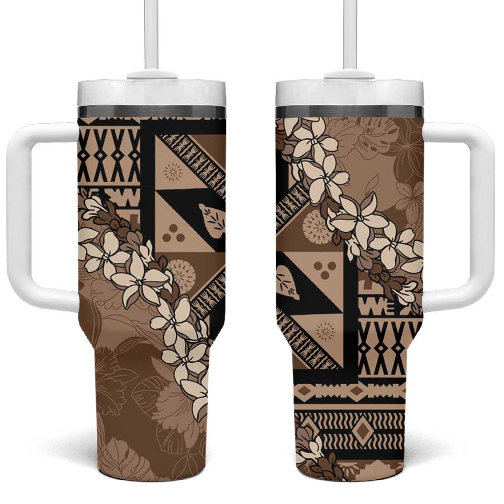 Bula Fiji Plumeria Tagimoucia Salusalu Mocha Tumbler With Handle Kaiviti Masi - Polynesian Pride
