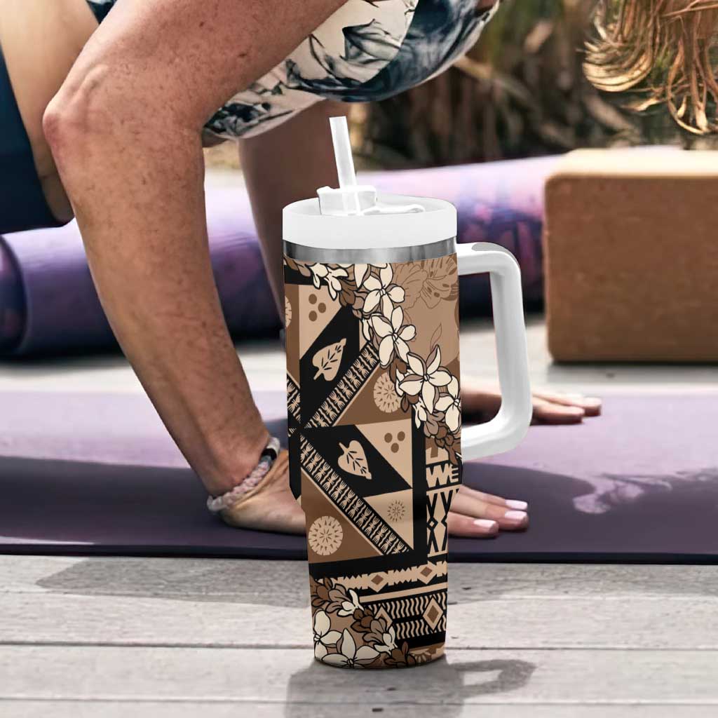 Bula Fiji Plumeria Tagimoucia Salusalu Mocha Tumbler With Handle Kaiviti Masi - Polynesian Pride
