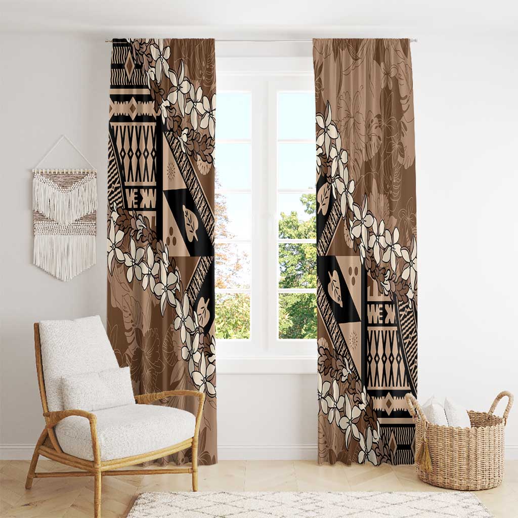 Bula Fiji Plumeria Tagimoucia Salusalu Mocha Window Curtain Kaiviti Masi - Polynesian Pride