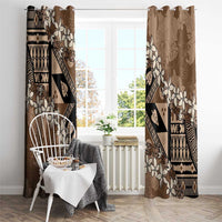 Bula Fiji Plumeria Tagimoucia Salusalu Mocha Window Curtain Kaiviti Masi - Polynesian Pride