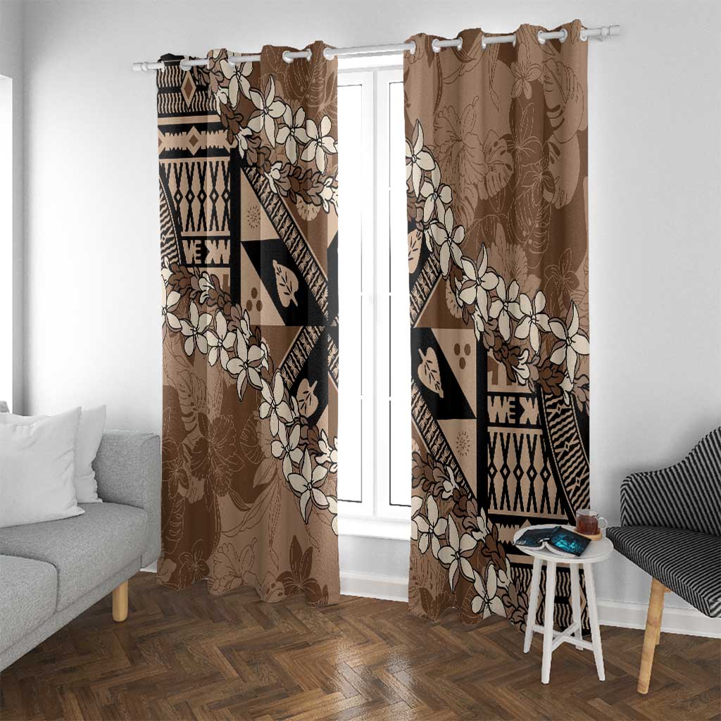 Bula Fiji Plumeria Tagimoucia Salusalu Mocha Window Curtain Kaiviti Masi - Polynesian Pride