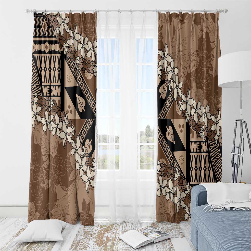 Bula Fiji Plumeria Tagimoucia Salusalu Mocha Window Curtain Kaiviti Masi - Polynesian Pride