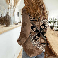 Bula Fiji Plumeria Tagimoucia Salusalu Mocha Women Casual Shirt Kaiviti Masi - Polynesian Pride