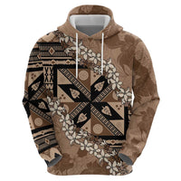 Bula Fiji Plumeria Tagimoucia Salusalu Mocha Zip Hoodie Kaiviti Masi - Polynesian Pride
