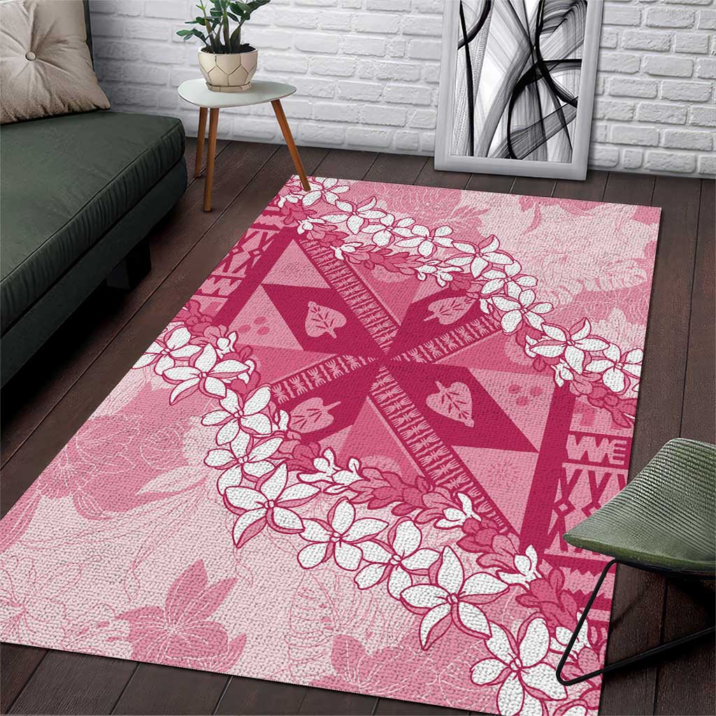 Bula Fiji Plumeria Tagimoucia Salusalu Pink Area Rug Kaiviti Masi - Polynesian Pride