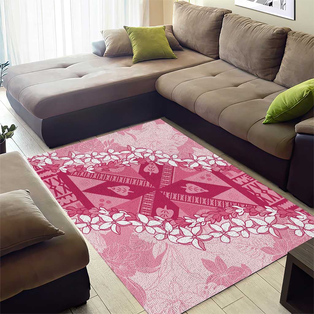 Bula Fiji Plumeria Tagimoucia Salusalu Pink Area Rug Kaiviti Masi - Polynesian Pride