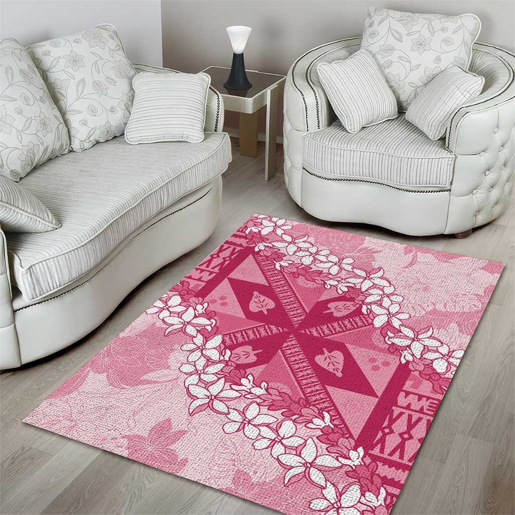 Bula Fiji Plumeria Tagimoucia Salusalu Pink Area Rug Kaiviti Masi - Polynesian Pride