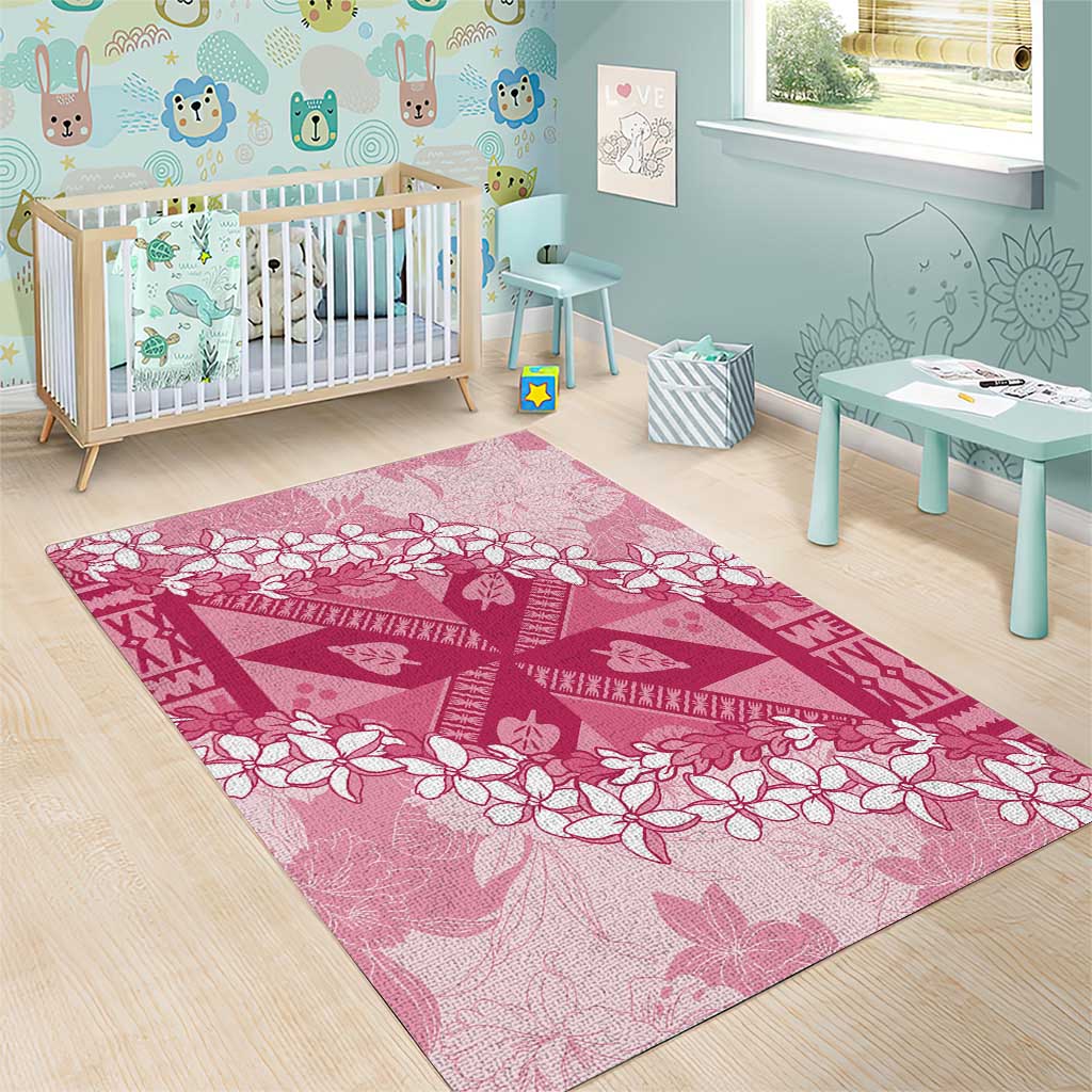 Bula Fiji Plumeria Tagimoucia Salusalu Pink Area Rug Kaiviti Masi - Polynesian Pride