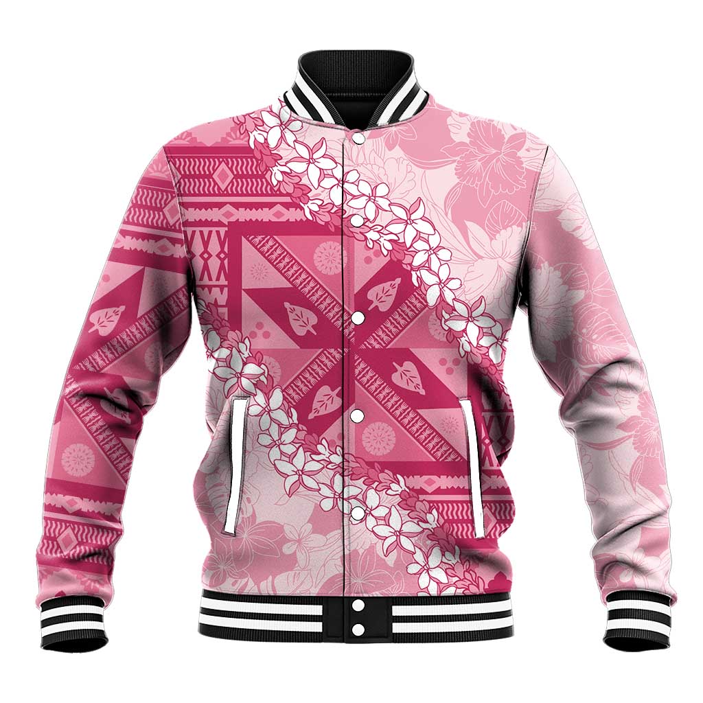 Bula Fiji Plumeria Tagimoucia Salusalu Pink Baseball Jacket Kaiviti Masi LT7 Unisex Pink - Polynesian Pride