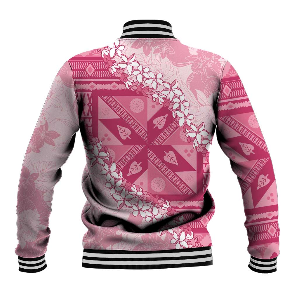 Bula Fiji Plumeria Tagimoucia Salusalu Pink Baseball Jacket Kaiviti Masi - Polynesian Pride