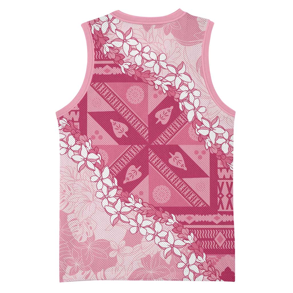 Bula Fiji Plumeria Tagimoucia Salusalu Pink Basketball Jersey Kaiviti Masi - Polynesian Pride