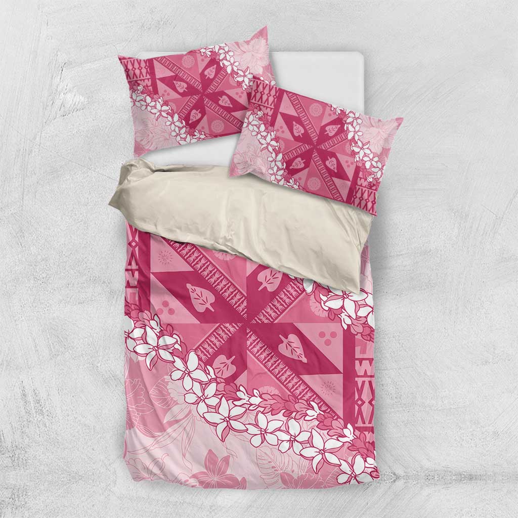 Bula Fiji Plumeria Tagimoucia Salusalu Pink Bedding Set Kaiviti Masi - Polynesian Pride