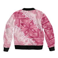 Bula Fiji Plumeria Tagimoucia Salusalu Pink Bomber Jacket Kaiviti Masi - Polynesian Pride