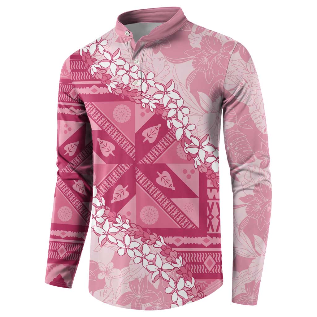 Bula Fiji Plumeria Tagimoucia Salusalu Pink Button Sweatshirt Kaiviti Masi LT7 - Polynesian Pride