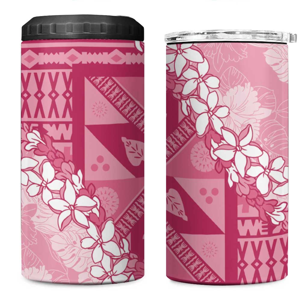 Bula Fiji Plumeria Tagimoucia Salusalu Pink 4 in 1 Can Cooler Tumbler Kaiviti Masi - Polynesian Pride
