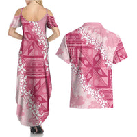 Bula Fiji Plumeria Tagimoucia Salusalu Pink Couples Matching Summer Maxi Dress and Hawaiian Shirt Kaiviti Masi - Polynesian Pride