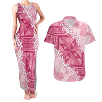 Bula Fiji Plumeria Tagimoucia Salusalu Pink Couples Matching Tank Maxi Dress and Hawaiian Shirt Kaiviti Masi - Polynesian Pride
