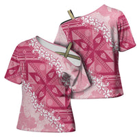 Bula Fiji Plumeria Tagimoucia Salusalu Pink Cross Shoulder Shirt Kaiviti Masi - Polynesian Pride