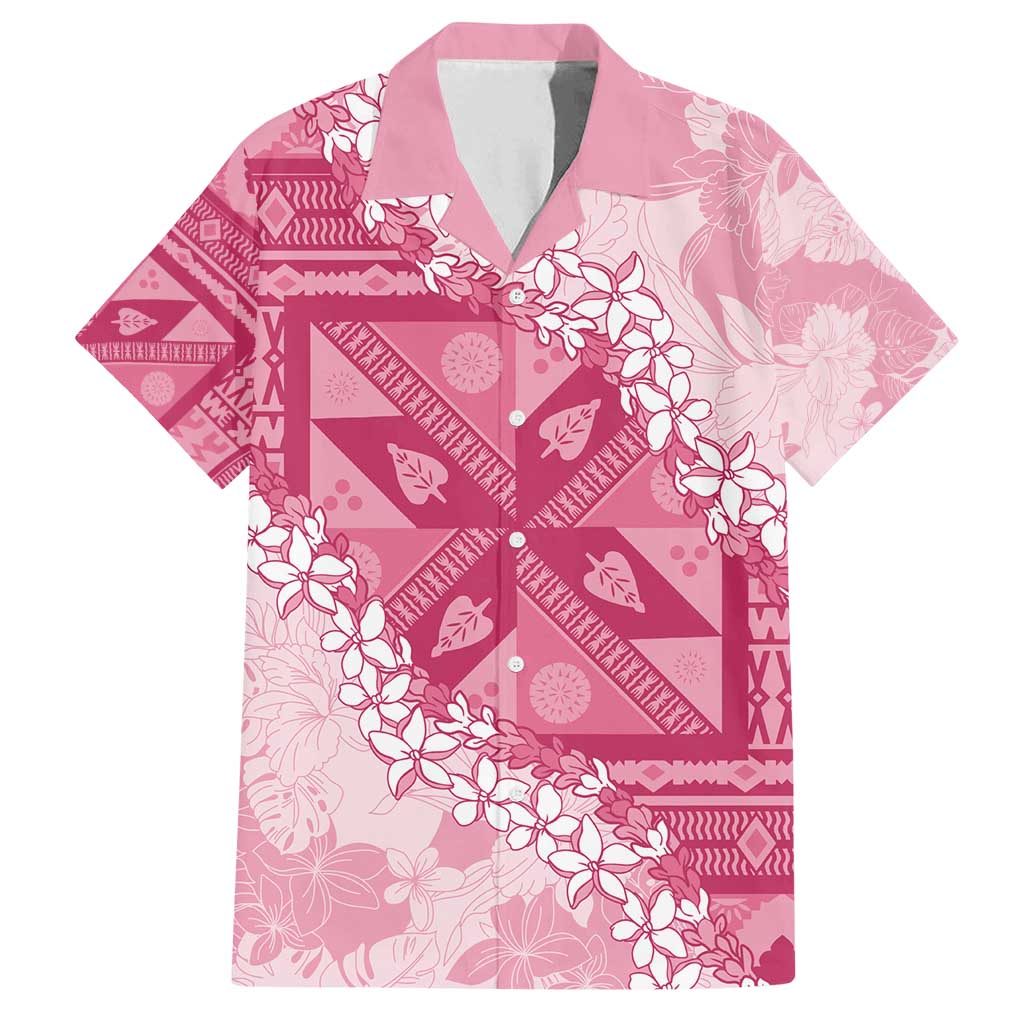 Bula Fiji Plumeria Tagimoucia Salusalu Pink Family Matching Puletasi and Hawaiian Shirt Kaiviti Masi - Polynesian Pride
