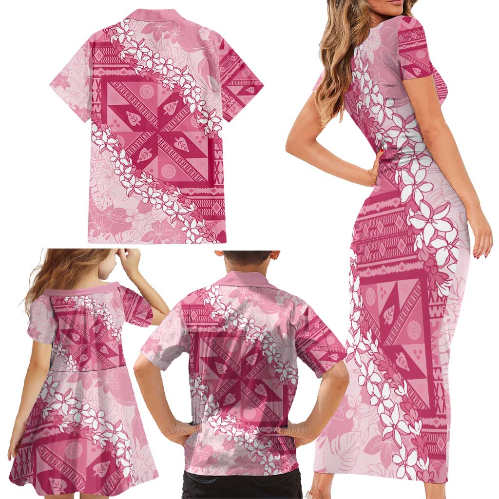 Bula Fiji Plumeria Tagimoucia Salusalu Pink Family Matching Short Sleeve Bodycon Dress and Hawaiian Shirt Kaiviti Masi - Polynesian Pride