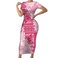 Bula Fiji Plumeria Tagimoucia Salusalu Pink Family Matching Short Sleeve Bodycon Dress and Hawaiian Shirt Kaiviti Masi - Polynesian Pride