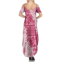 Bula Fiji Plumeria Tagimoucia Salusalu Pink Family Matching Summer Maxi Dress and Hawaiian Shirt Kaiviti Masi - Polynesian Pride