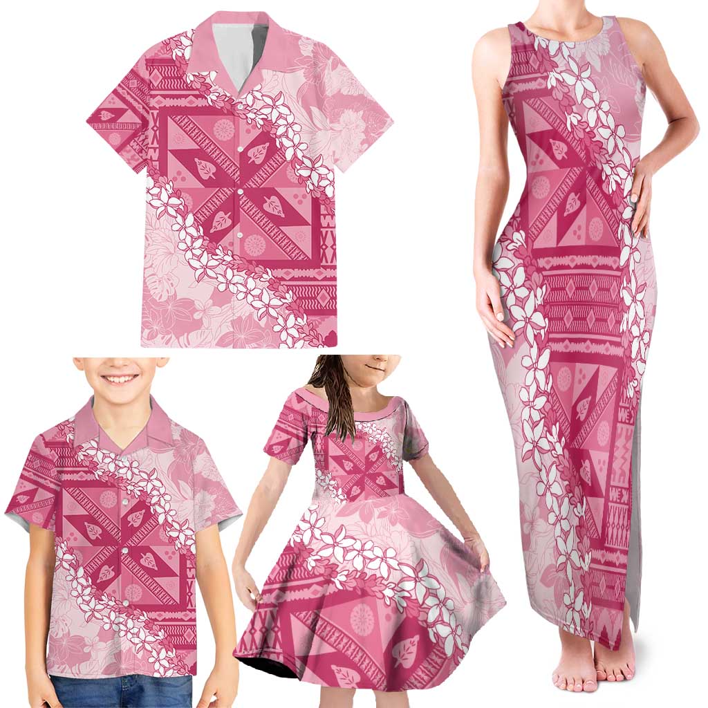 Bula Fiji Plumeria Tagimoucia Salusalu Pink Family Matching Tank Maxi Dress and Hawaiian Shirt Kaiviti Masi - Polynesian Pride