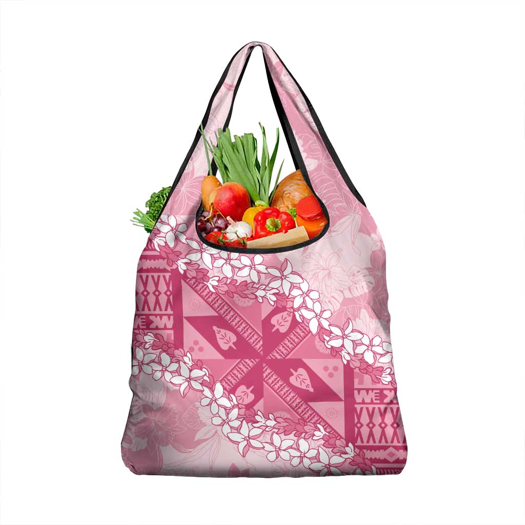 Bula Fiji Plumeria Tagimoucia Salusalu Pink Grocery Bag Kaiviti Masi - Polynesian Pride