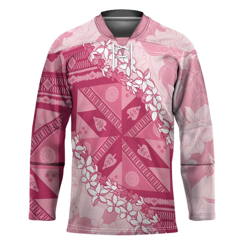 Bula Fiji Plumeria Tagimoucia Salusalu Pink Hockey Jersey Kaiviti Masi - Polynesian Pride