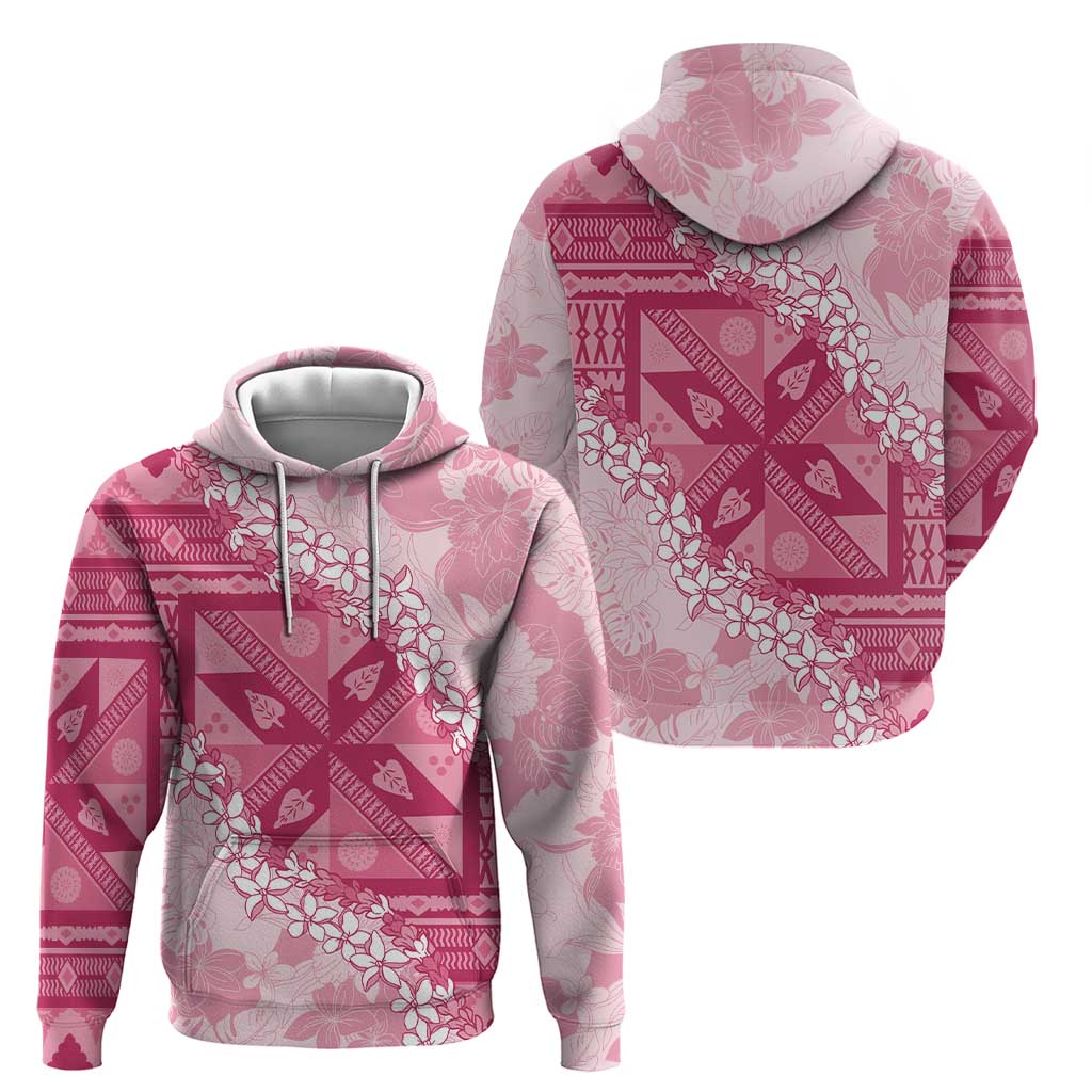 Bula Fiji Plumeria Tagimoucia Salusalu Pink Hoodie Kaiviti Masi - Polynesian Pride