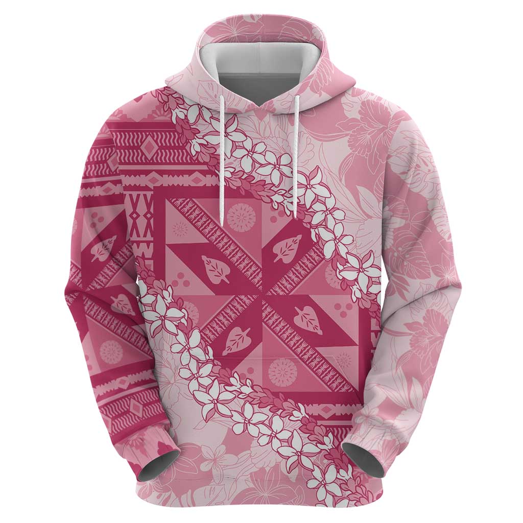 Bula Fiji Plumeria Tagimoucia Salusalu Pink Hoodie Kaiviti Masi - Polynesian Pride