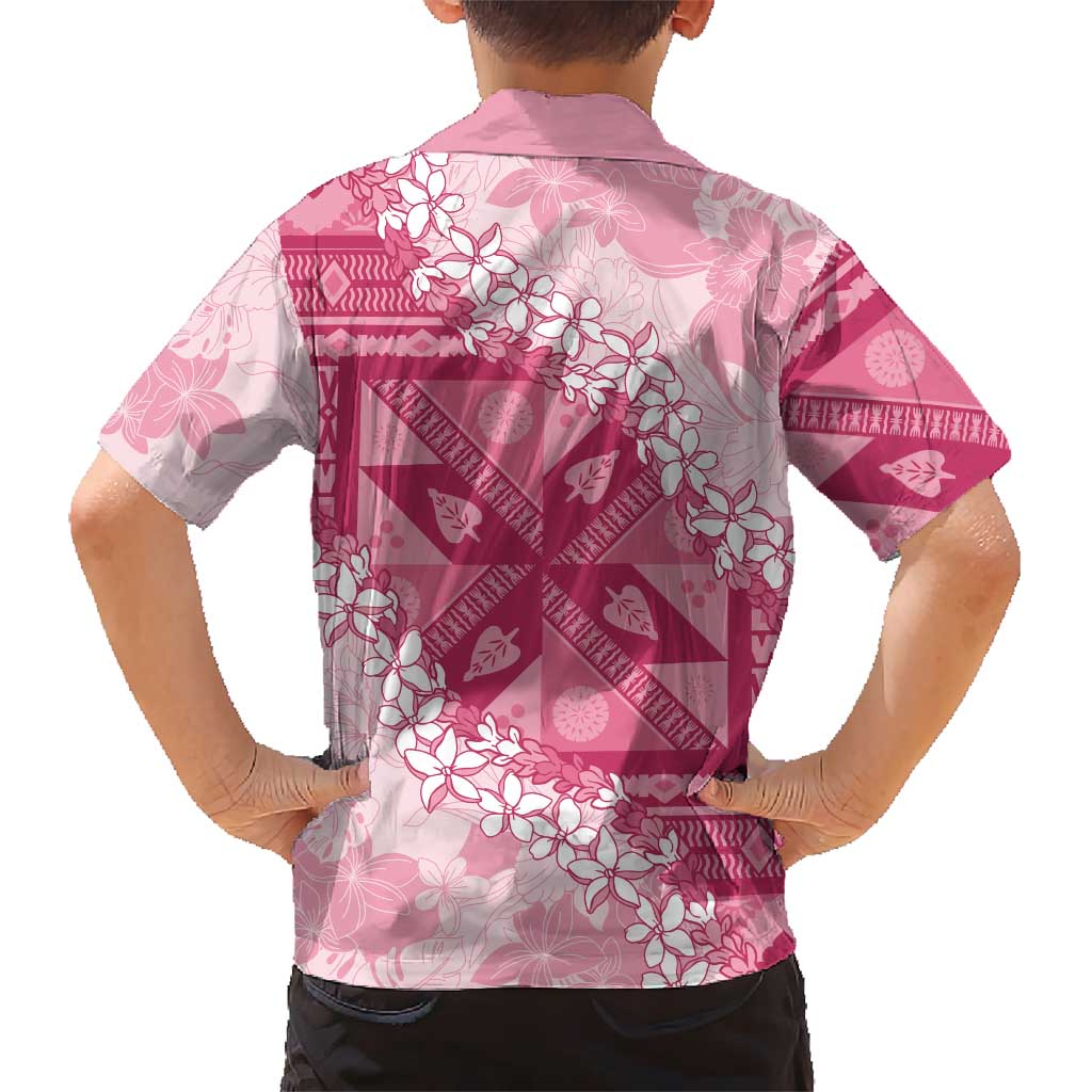 Bula Fiji Plumeria Tagimoucia Salusalu Pink Kid Hawaiian Shirt Kaiviti Masi - Polynesian Pride