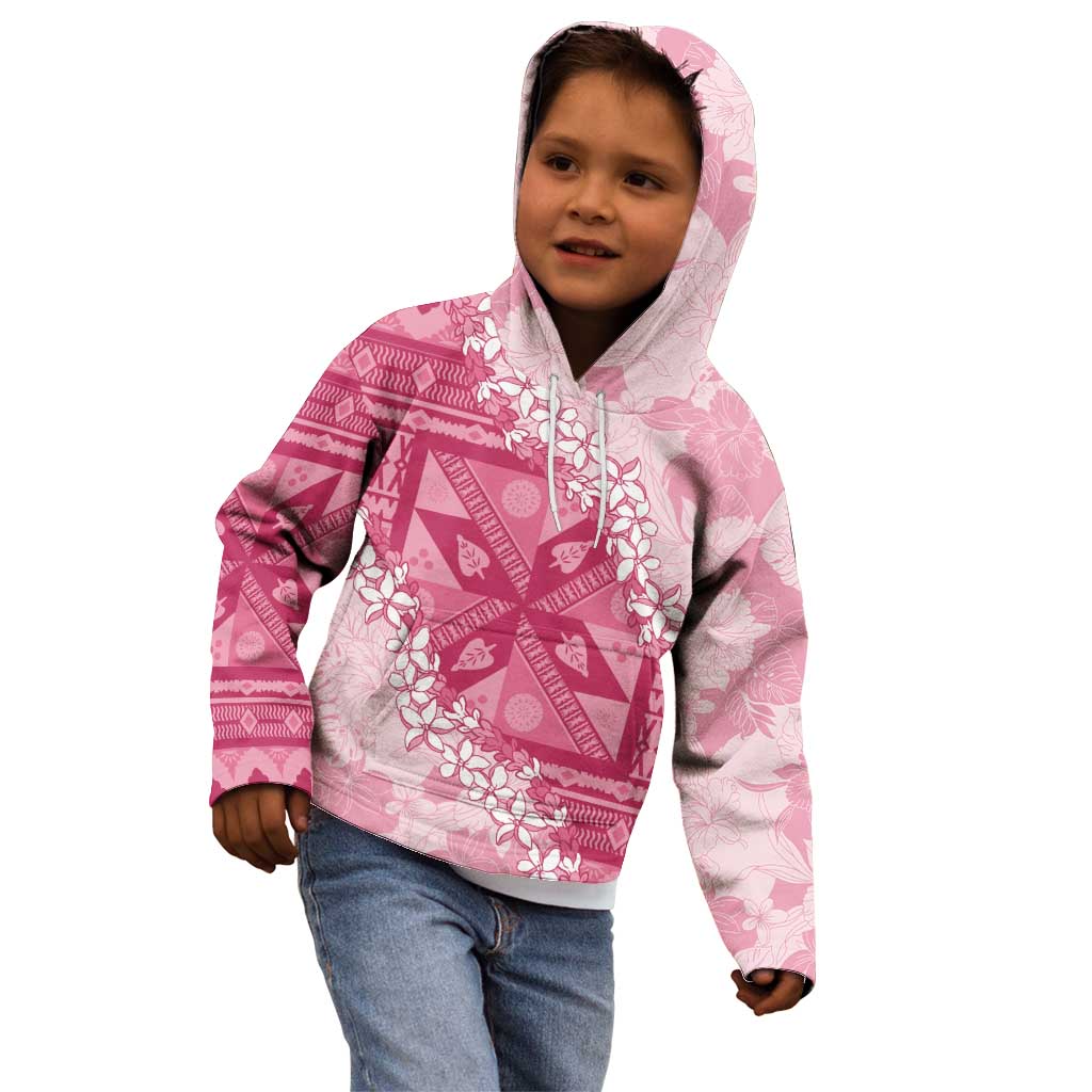 Bula Fiji Plumeria Tagimoucia Salusalu Pink Kid Hoodie Kaiviti Masi - Polynesian Pride