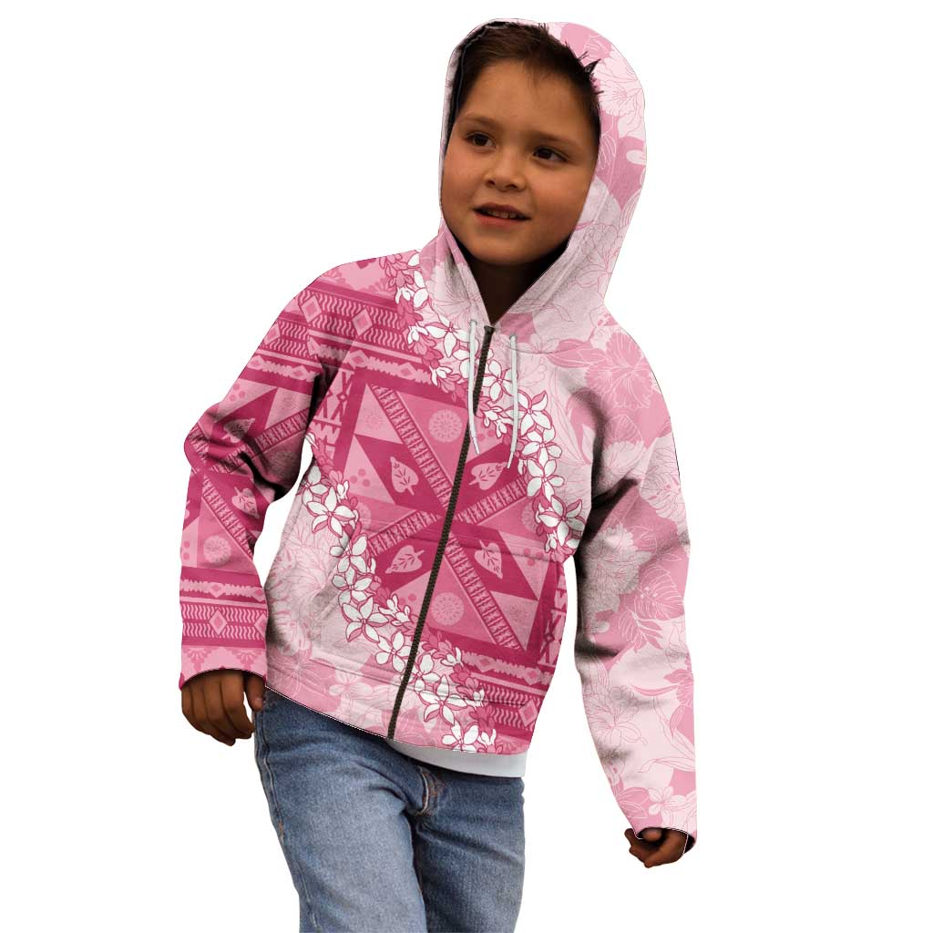 Bula Fiji Plumeria Tagimoucia Salusalu Pink Kid Hoodie Kaiviti Masi - Polynesian Pride
