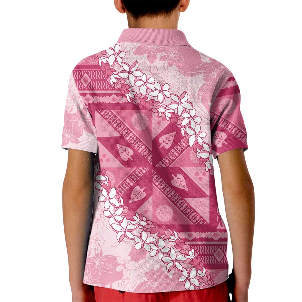 Bula Fiji Plumeria Tagimoucia Salusalu Pink Kid Polo Shirt Kaiviti Masi - Polynesian Pride