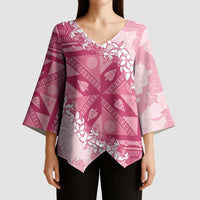 Bula Fiji Plumeria Tagimoucia Salusalu Pink Kimono Sleeve Blouse Kaiviti Masi - Polynesian Pride