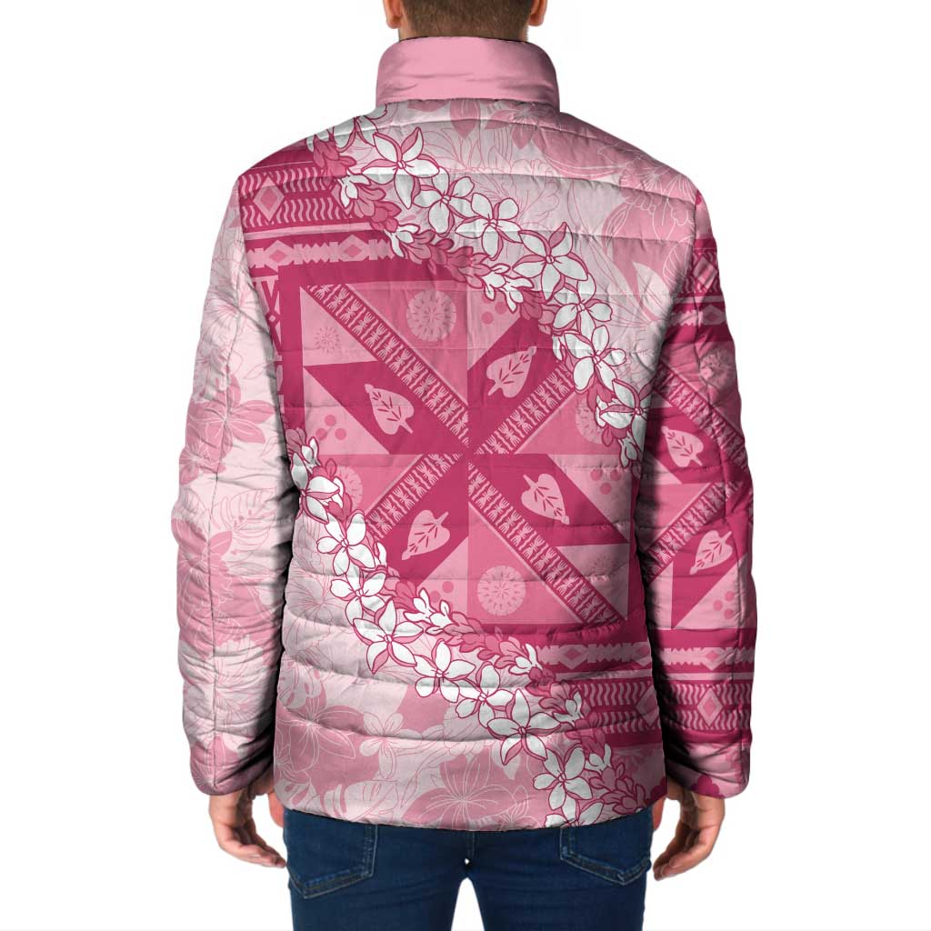 Bula Fiji Plumeria Tagimoucia Salusalu Pink Padded Jacket Kaiviti Masi LT7 - Polynesian Pride
